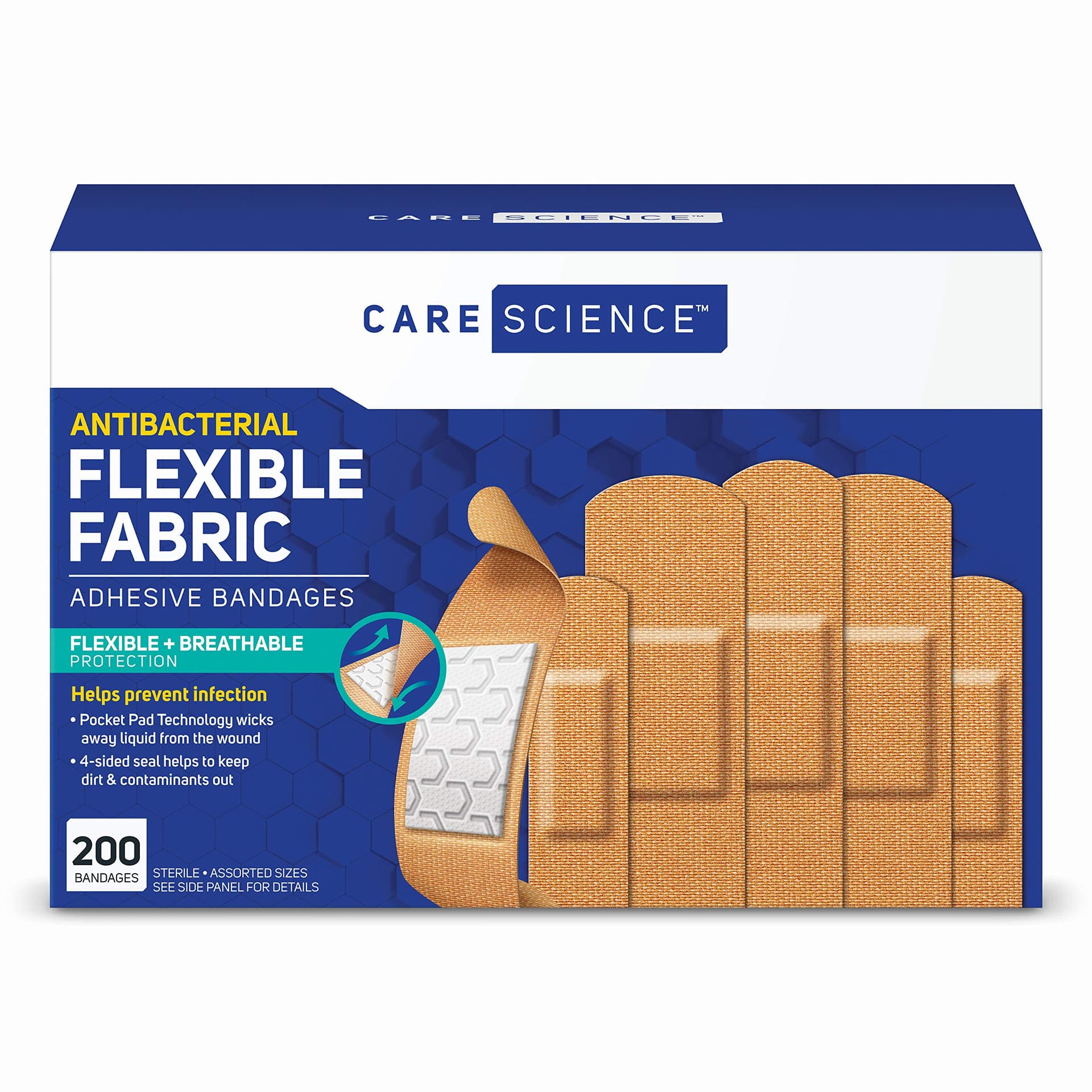 High-Risk Site First Aid Kit — includes Care Science Antibacterial Fabric Adhesive Bandages, 200 ct Bulk Assorted Sizes | Flexible + Breathable Protection Helps Prevent Infection for First Aid and Wound Care 200 Count (Pack of 1)