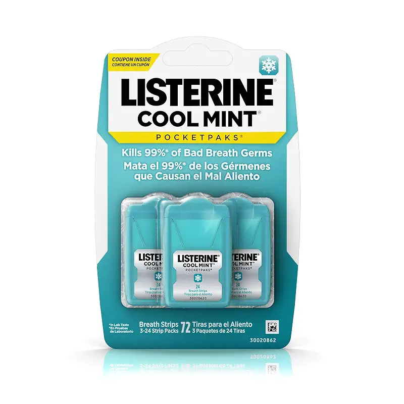 Listerine - Pocketpaks Oral Care Strips Cool Mint - 72 Strips 24 count (Pack of 3)