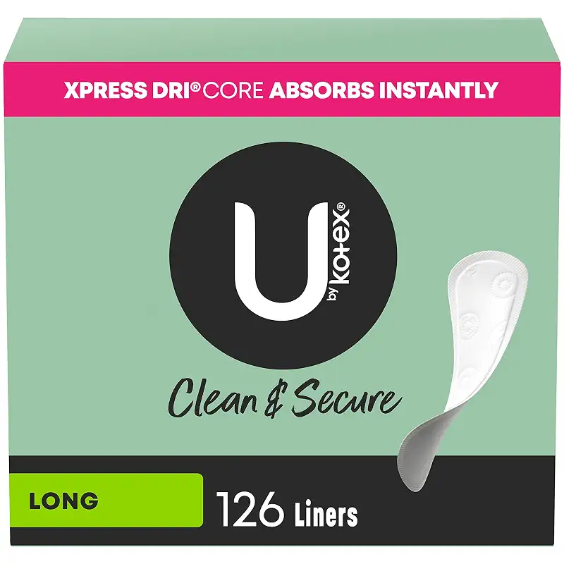 U by Kotex Clean & Secure Panty Liners, Light Absorbency, Long Length, 126 Count (Packaging May Vary) Long Length (126 Count)